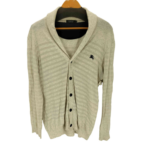 バーバリーブラックレーベル BURBERRY BLACK LABEL 薄手 ショールカラー コットンカーディガン メンズ JPN:3