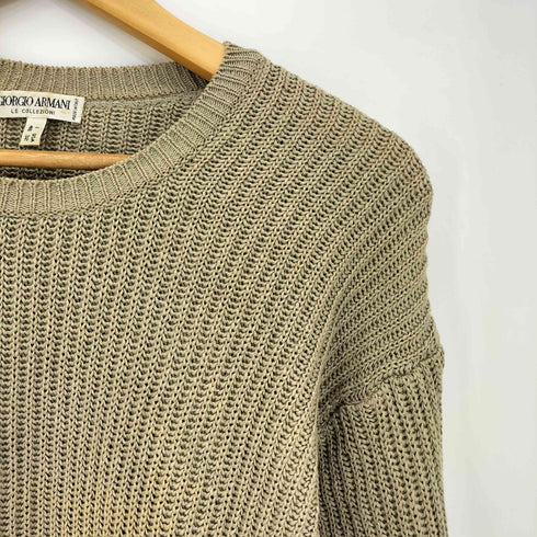 アルマーニコレツィオーニ ARMANI COLLEZIONI 80s~90s 白タグ イタリア製 コットン リブ編み メッシュ クルーネックニット メンズ EUR:48