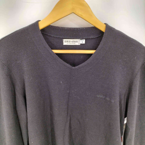 アルマーニコレツィオーニ ARMANI COLLEZIONI 80s~90s 白タグ イタリア製 ウール 同色ロゴ刺繍 Uネック ニット メンズ import:S