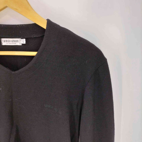 アルマーニコレツィオーニ ARMANI COLLEZIONI 80s~90s 白タグ イタリア製 ウール 同色ロゴ刺繍 Uネック ニット メンズ import:S