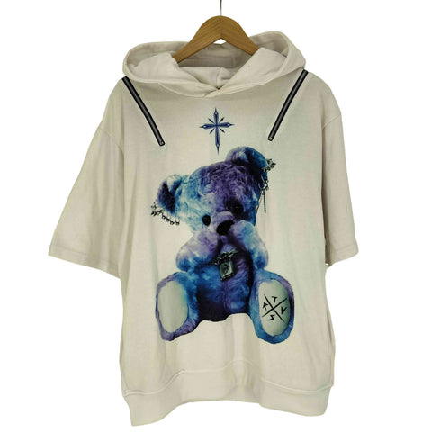 トラヴァストウキョウ TRAVAS TOKYO Punkish bear shoulder zip H/S hoodie くまプリント ショルダージップ 半袖 プルオーバー パーカー レディース FREE