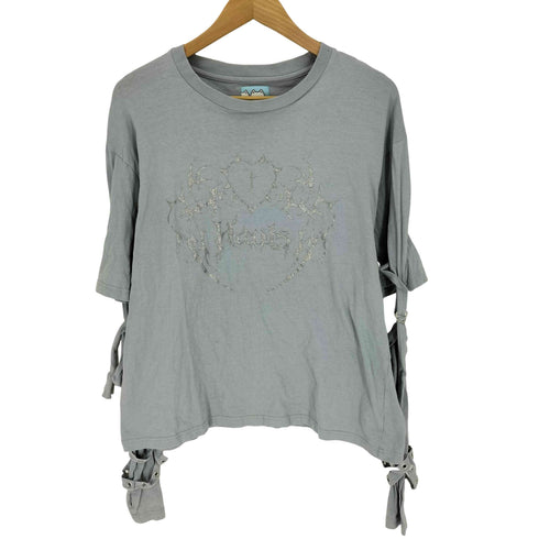 Hauls グラフィック ロゴ プリント クルーネック ドッキング ロングスリーブ Tシャツ レディース FREE
