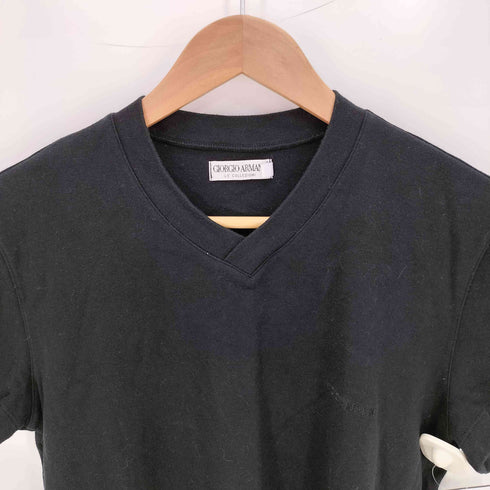 アルマーニコレツィオーニ ARMANI COLLEZIONI 80s~90s 白タグ イタリア製 コットン 同色ロゴ刺繍 Uネック S/S Tシャツ メンズ import:L