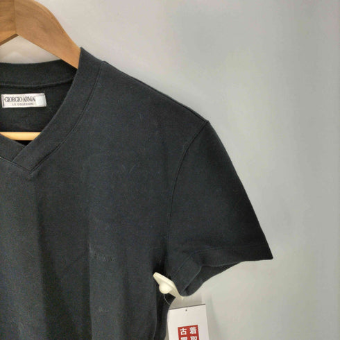 アルマーニコレツィオーニ ARMANI COLLEZIONI 80s~90s 白タグ イタリア製 コットン 同色ロゴ刺繍 Uネック S/S Tシャツ メンズ import:L