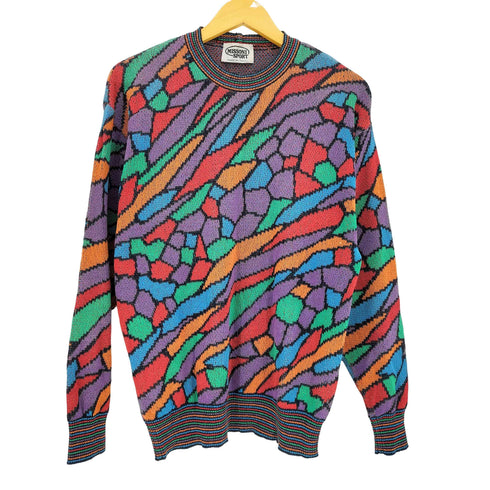 ミッソーニスポーツ MISSONI SPORTS イタリア製 マルチカラー リブ切替 アートデザイン クルーネックニット メンズ