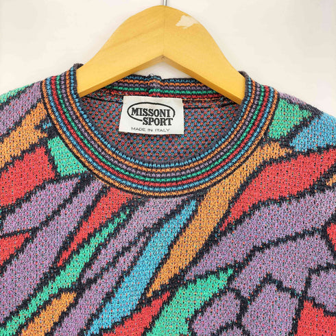 ミッソーニスポーツ MISSONI SPORTS イタリア製 マルチカラー リブ切替 アートデザイン クルーネックニット メンズ