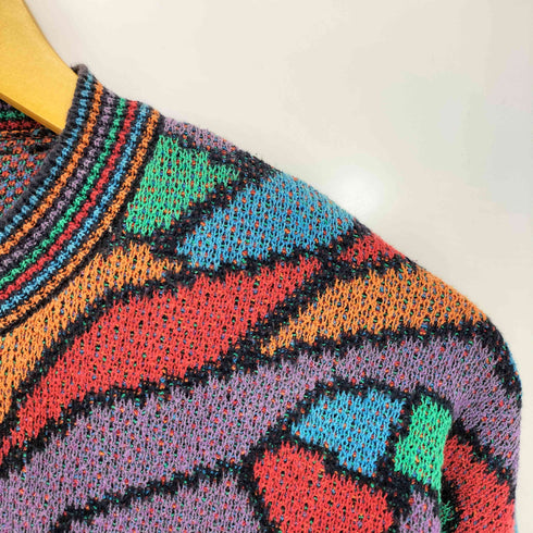 ミッソーニスポーツ MISSONI SPORTS イタリア製 マルチカラー リブ切替 アートデザイン クルーネックニット メンズ