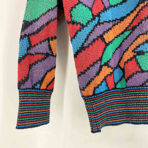 ミッソーニスポーツ MISSONI SPORTS イタリア製 マルチカラー リブ切替 アートデザイン クルーネックニット メンズ