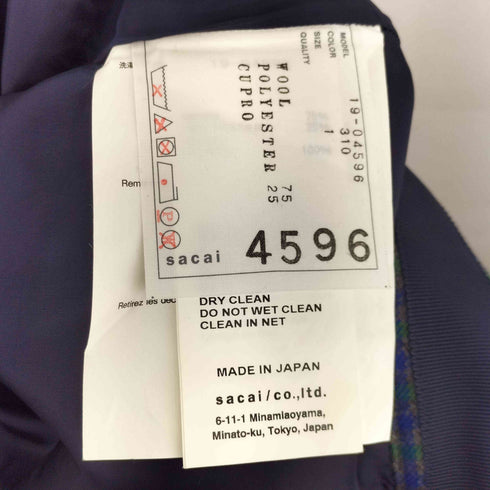 サカイ Sacai レイヤードスカート チェック スラックス レディース JPN:1