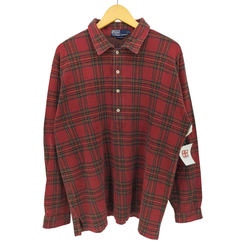 ポロバイラルフローレン Polo by RALPH LAUREN タータンチェック ネル地 ハーフボタン プルオーバーシャツ メンズ import:XL