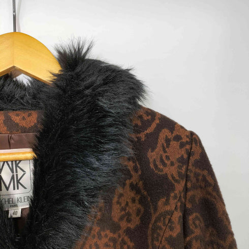 ミッシェルクラン MICHEL KLEIN ジャガード ペイズリー ベルテッド ファーコート レディース EUR:40