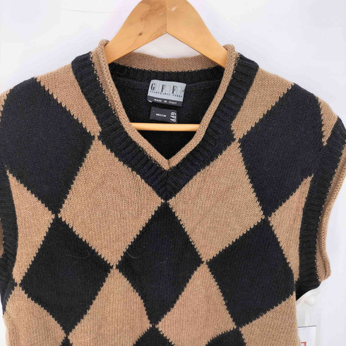 ジャンフランコフェレ GIANFRANCO FERRE イタリア製 アーガイル Vネック ベスト メンズ import:M