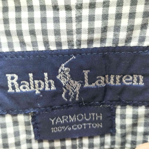 ラルフローレン RALPH LAUREN 00S YARMOUTH ロゴプリント チェック オックスフォード ショートスリーブ ボタンダウンシャツ メンズ import:M
