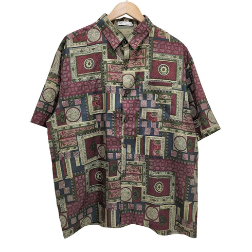 80-90S タイ シルク 総柄 S/S レギュラーカラー シャツ メンズ import:XL