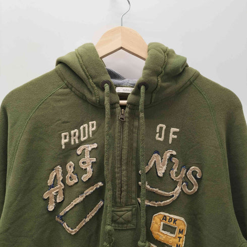 アバクロンビーアンドフィッチ Abercrombie & Fitch 00S ダメージ ナンバリング 9 刺繍 ハーフジップ プルオーバー フーディー パーカー Y2K メンズ import:L