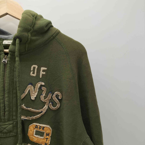アバクロンビーアンドフィッチ Abercrombie & Fitch 00S ダメージ ナンバリング 9 刺繍 ハーフジップ プルオーバー フーディー パーカー Y2K メンズ import:L