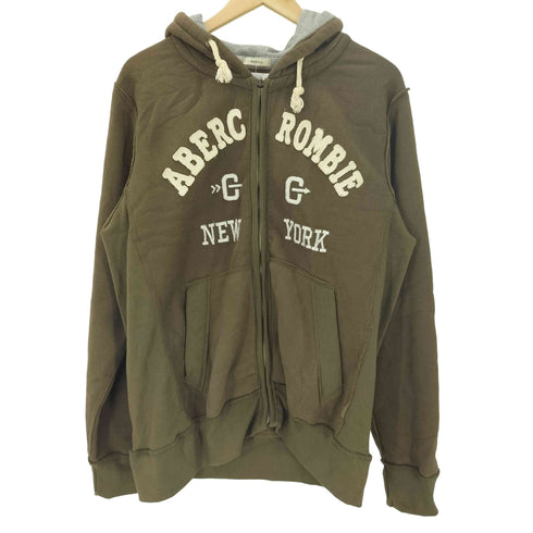 アバクロンビーアンドフィッチ Abercrombie & Fitch 00S ワッペン 刺繍 ダメージ ジップ フーディー パーカー メンズ import:L
