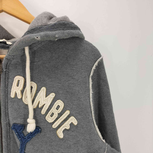 アバクロンビーアンドフィッチ Abercrombie & Fitch 00S ワッペン 刺繍 インサイドアウト ジップ フーディー パーカー Y2K メンズ import:L