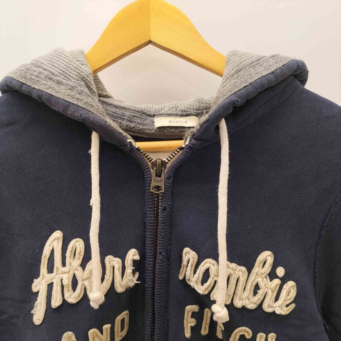 アバクロンビーアンドフィッチ Abercrombie & Fitch 00S ワッペン 刺繍 インサイドアウト ジップ フーディー パーカー Y2K メンズ import:L