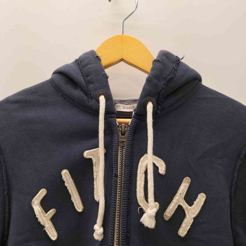 アバクロンビーアンドフィッチ Abercrombie & Fitch 00S ワッペン ナンバリング 92 刺繍 インサイドアウト ダメージ ジップ フーディー パーカー Y2K メンズ import:L