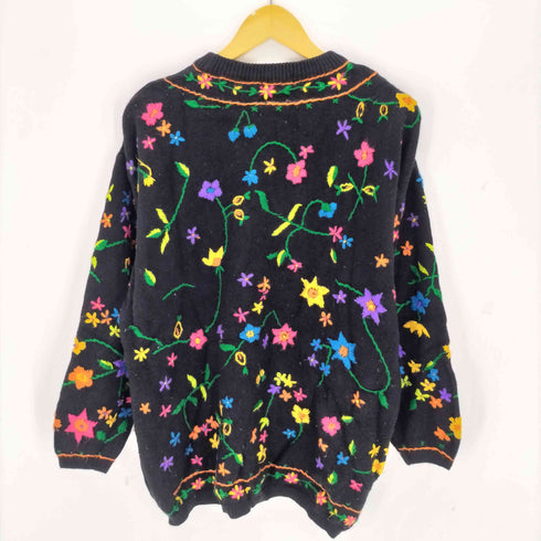 Allison Blair 80-90s 花刺繍 アクリルニット メンズ M