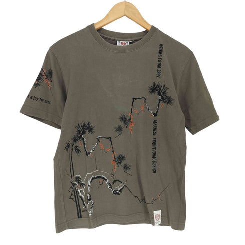 和柄 落葉松 両面プリントクルーネックTシャツ メンズ 38