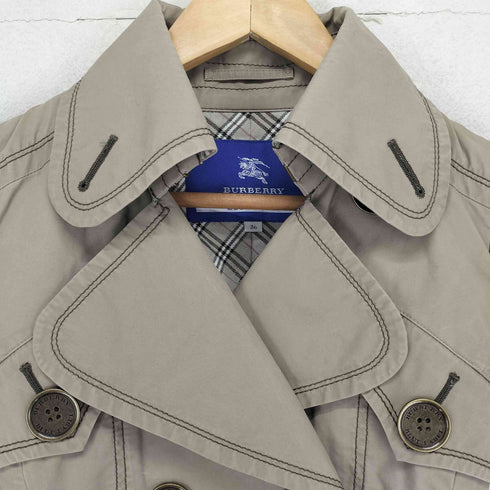 バーバリーブルーレーベル BURBERRY BLUE LABEL メタルボタン ギミック 裏地チェックトレンチコート レディース 36
