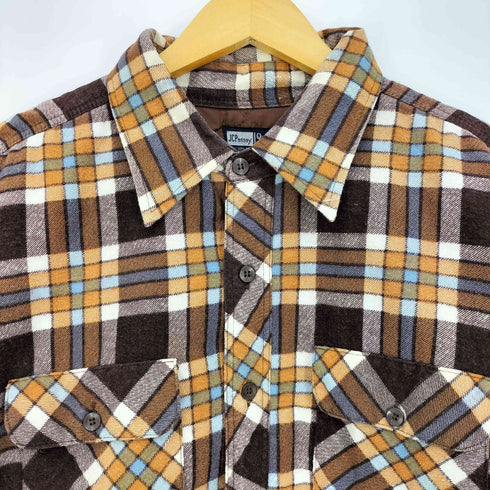 ジェーシーペニー JC Penney 60-70s QUILTED SHIRT 襟芯 マドラスチェック キルティング フランネルシャツ メンズ import:XL