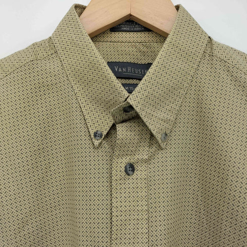 ヴァンヒューゼン VAN HEUSEN 90S 韓国製 総柄 ボタンダウン S/S シャツ メンズ import:M