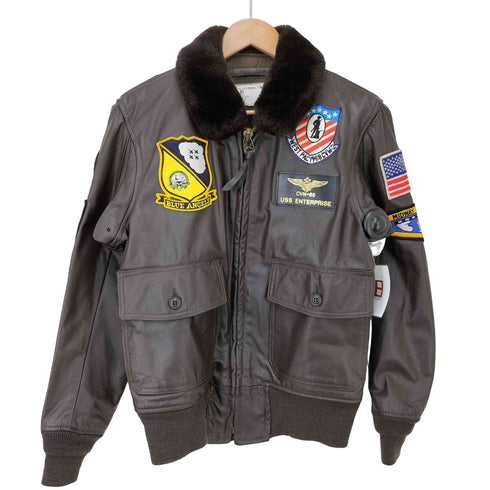ユーエスネイビー U.S.NAVY 86年製 ワッペン G-1 FLIGHT JACKET レザー フライト ジャケット メンズ US:38
