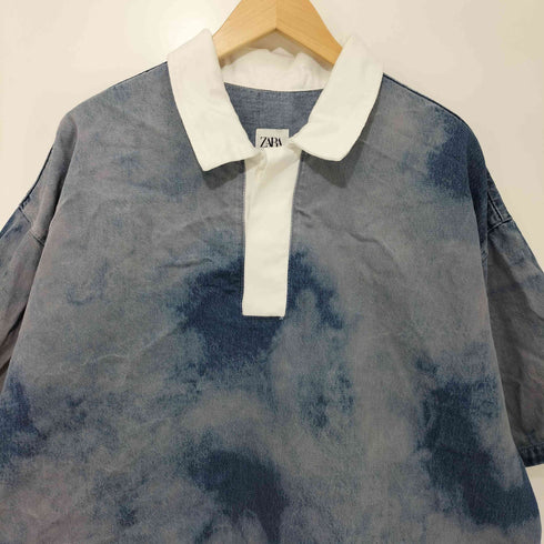 ザラ ZARA ブリーチ 加工 デニム S/S ポロシャツ メンズ import:S