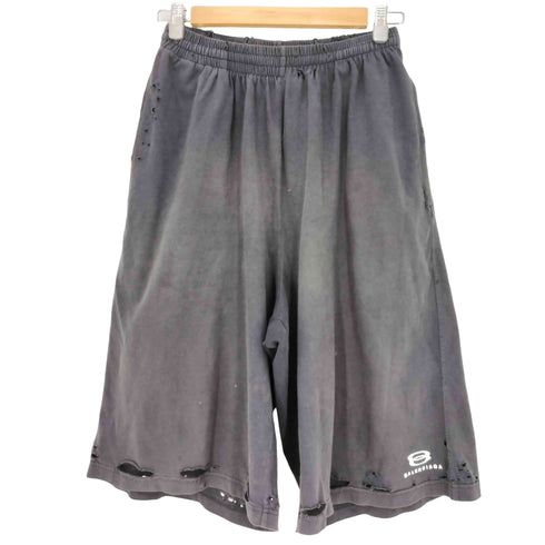 バレンシアガ BALENCIAGA 24aw LARGE SHORTS ダブルリングロゴ ダメージ加工 スウェットショーツ メンズ XXS