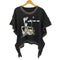 KUSO フロントイラスト デザイン ブリーチ加工 クルーネックTシャツ レディース import:S
