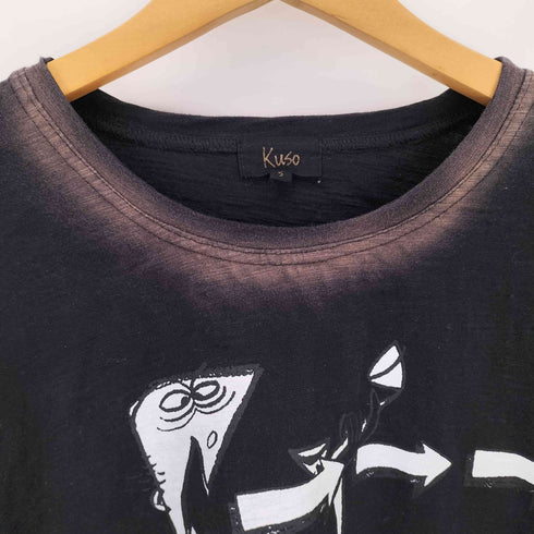 KUSO フロントイラスト デザイン ブリーチ加工 クルーネックTシャツ レディース import:S