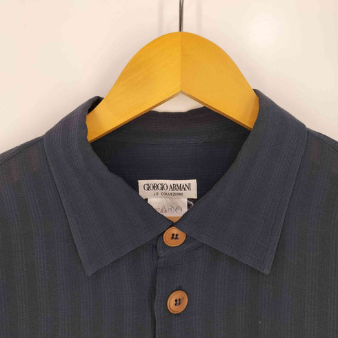 ジョルジオアルマーニ Giorgio Armani 80~90s イタリア製 白タグ LE COLLEZIONI コットン シアー ストライプ L/Sシャツ メンズ import:L