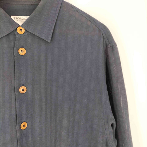 ジョルジオアルマーニ Giorgio Armani 80~90s イタリア製 白タグ LE COLLEZIONI コットン シアー ストライプ L/Sシャツ メンズ import:L