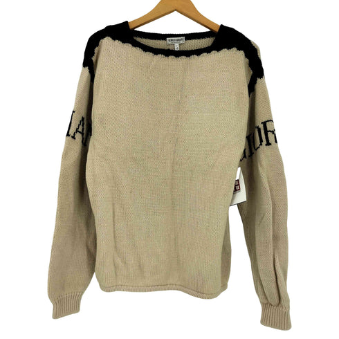 アルマーニコレツィオーニ ARMANI COLLEZIONI 80s~90s 白タグ イタリア製 袖ロゴプリント バイカラー ウールニット メンズ EUR:48