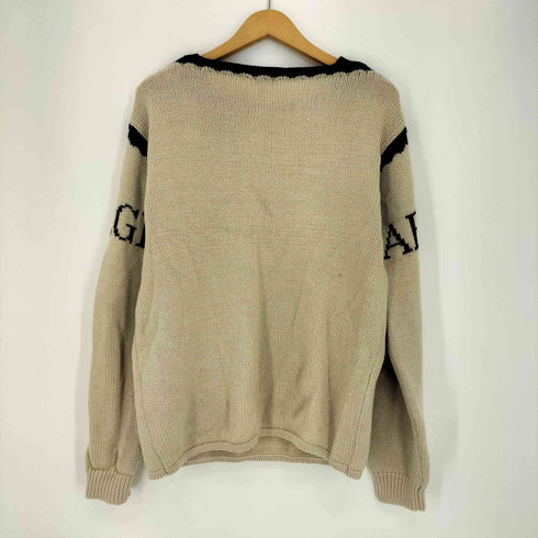 アルマーニコレツィオーニ ARMANI COLLEZIONI 80s~90s 白タグ イタリア製 袖ロゴプリント バイカラー ウールニット メンズ EUR:48