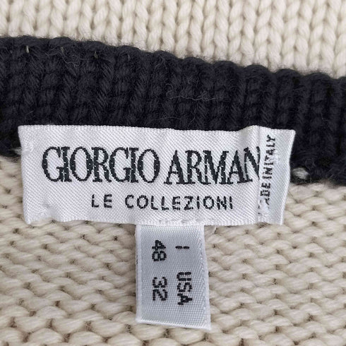 アルマーニコレツィオーニ ARMANI COLLEZIONI 80s~90s 白タグ イタリア製 袖ロゴプリント バイカラー ウールニット メンズ EUR:48