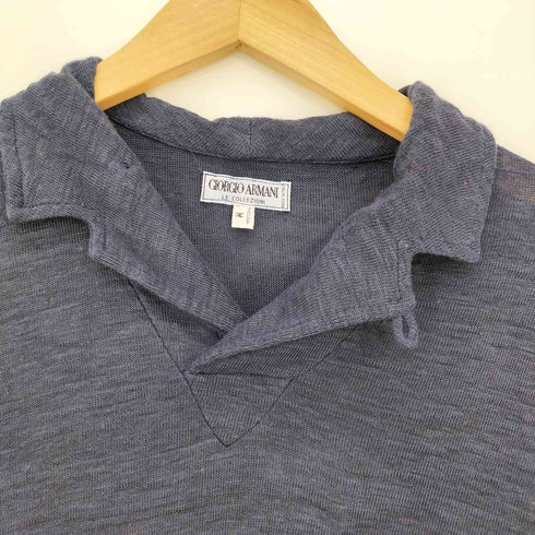 アルマーニコレツィオーニ ARMANI COLLEZIONI 80s~90s 白タグ イタリア製 ロゴ刺繍 リネン100 S/S ポロシャツ メンズ import:M