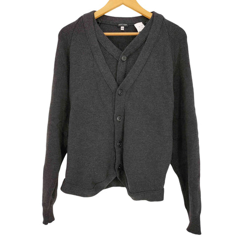 ジョルジオアルマーニ Giorgio Armani 90s 黒タグ イタリア製 フェイクレイヤード Vネック ウールカーディガン メンズ EUR:48