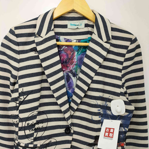 デシグアル Desigual 花柄 ボーダー シングル テーラードジャケット レディース JPN:38