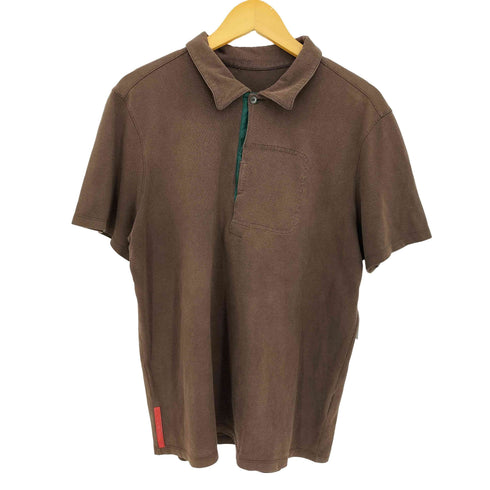 プラダ PRADA SPORT 裾ロゴ赤タグ 一部切替 鹿の子ポロシャツ メンズ import:XL
