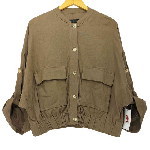 ザラ ZARA リネンレーヨン ボンバージャケット レディース import:L