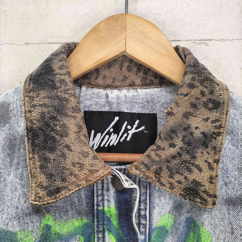 WINLIT ペイント加工 レザー切替 ウエスタンデニムジャケット メンズ