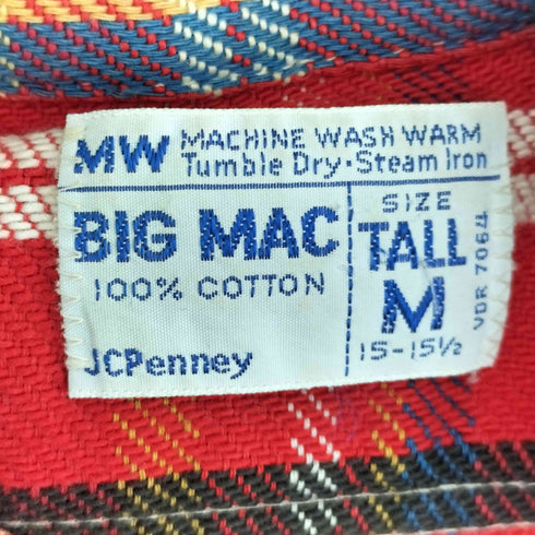 ビッグマック BIG MAC 70s 単タグ マドラスチェック フロントダブルポケット L/S フランネルシャツ メンズ import:M