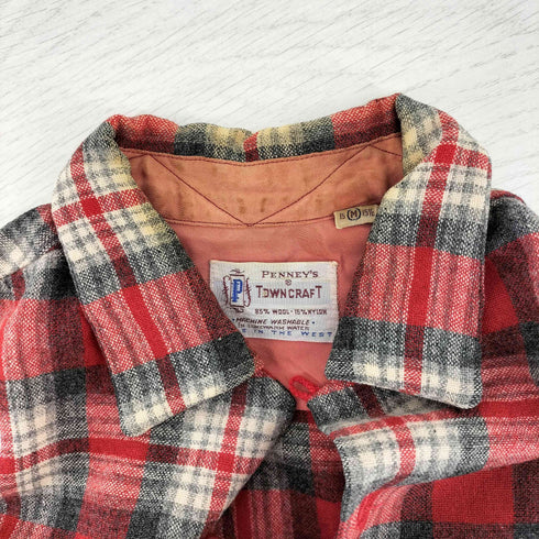 ペニーズタウンクラフト PENNEYS TOWNCRAFT 50s~60s Pタグ チェック ウールナイロン L/S オープンカラーシャツ メンズ import:M
