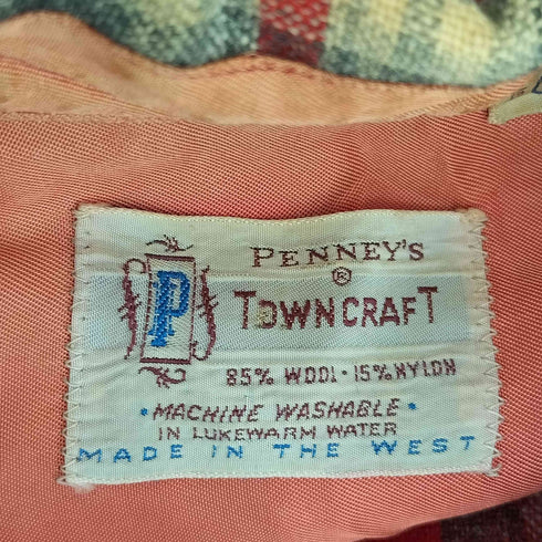 ペニーズタウンクラフト PENNEYS TOWNCRAFT 50s~60s Pタグ チェック ウールナイロン L/S オープンカラーシャツ メンズ import:M