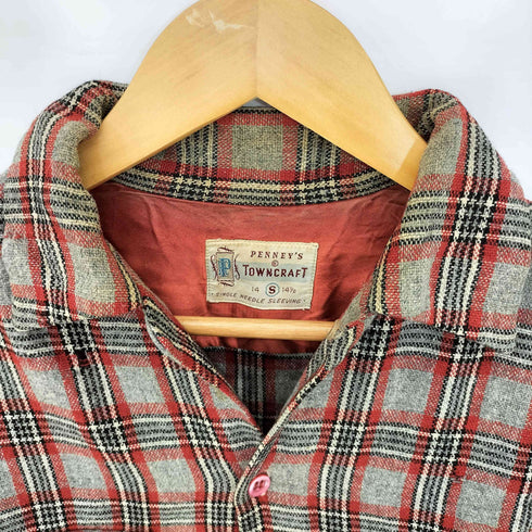 ペニーズタウンクラフト PENNEYS TOWNCRAFT 50s~60s Pタグ チェック フロントダブルフラップポケット L/S オープンカラーシャツ メンズ import:S