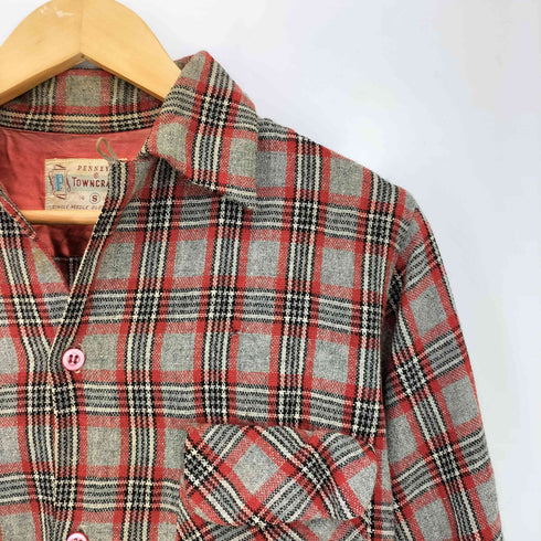 ペニーズタウンクラフト PENNEYS TOWNCRAFT 50s~60s Pタグ チェック フロントダブルフラップポケット L/S オープンカラーシャツ メンズ import:S